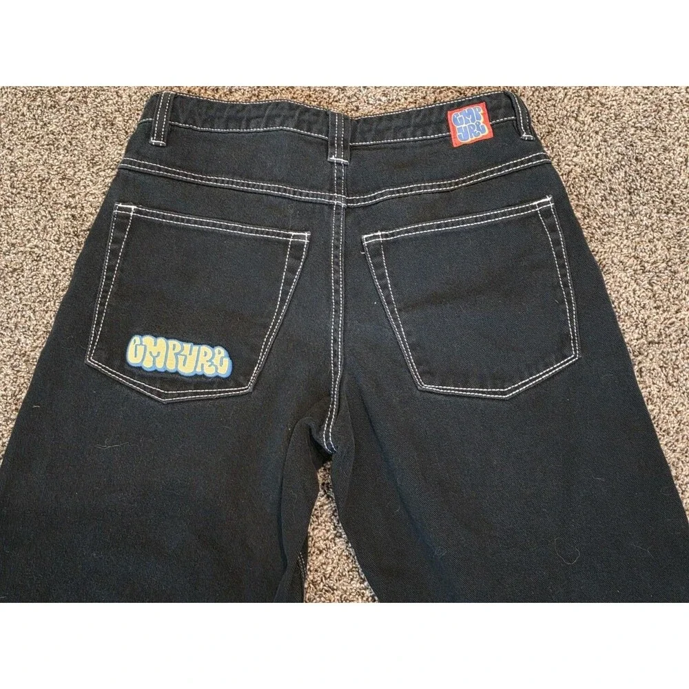 Empyre Baggy Loose Fit Skate Jeans Black w/ White Contrast Stitch Size 28x23
